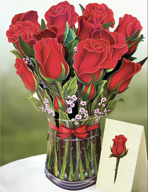 3D Red Rose Card